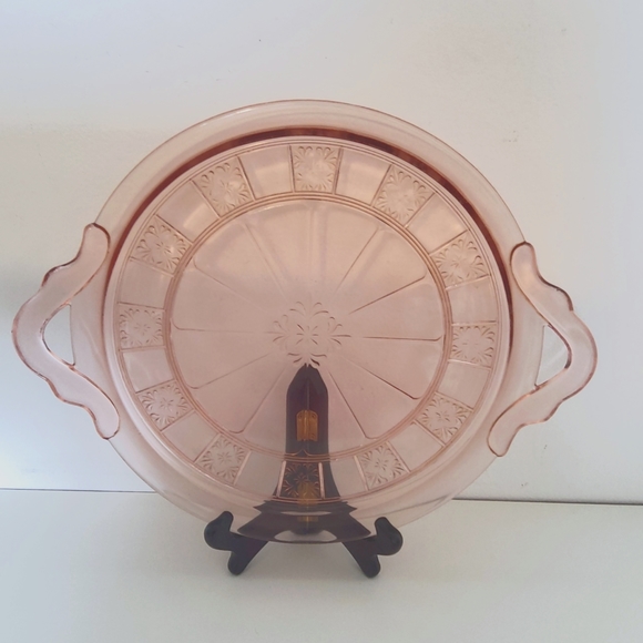 Jeannette Vintage Pink Depression Glass serving plate with handles - Picture 1 of 4